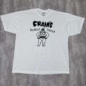 Vintage Crain's Muscle World T-Shirt Mens 2XL White Powerlifting Bodybuilding